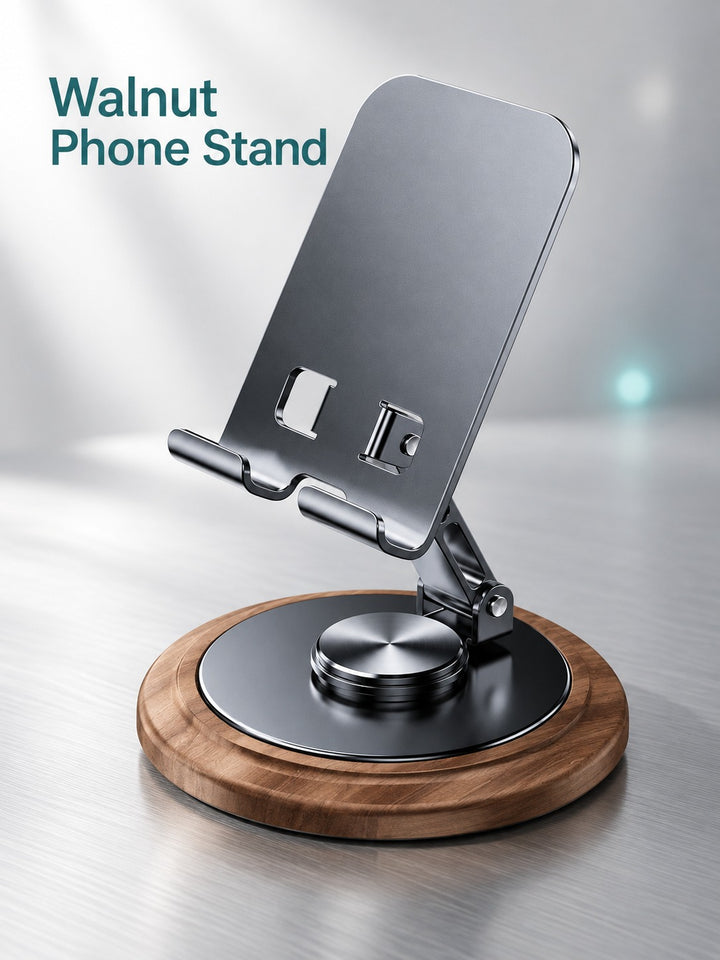 Walnut Phone Stand with 360° Swivel for Desk Calls