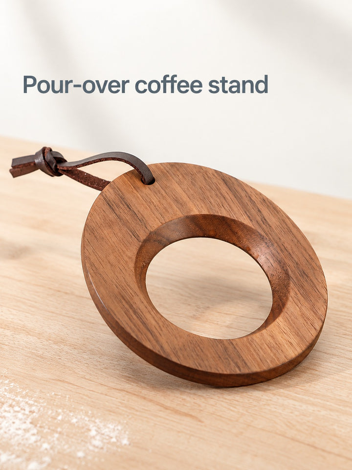 Walnut Pour-Over Coffee Dripper Stand With Glass Cone