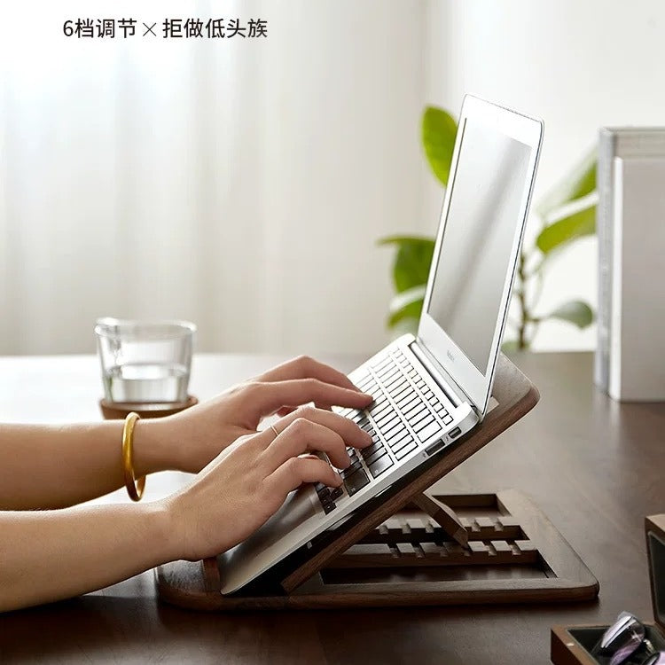 Foldable Solid Walnut Laptop Stand for Desk & Travel