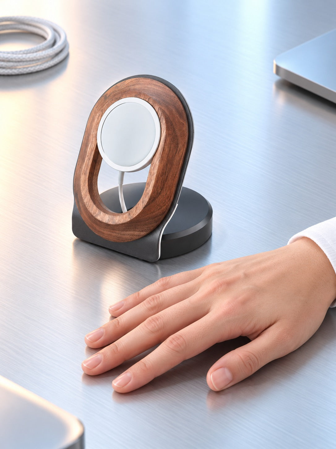 Walnut Wood MagSafe Desk Charging Stand, Hands-Free