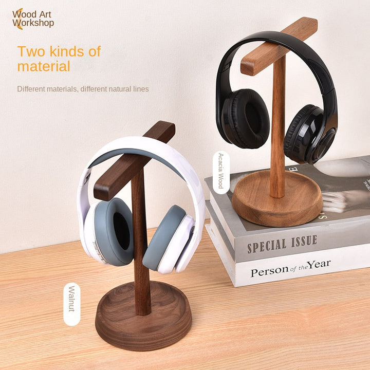 Walnut Wood Headphone Stand with Long Arm & Stable Base