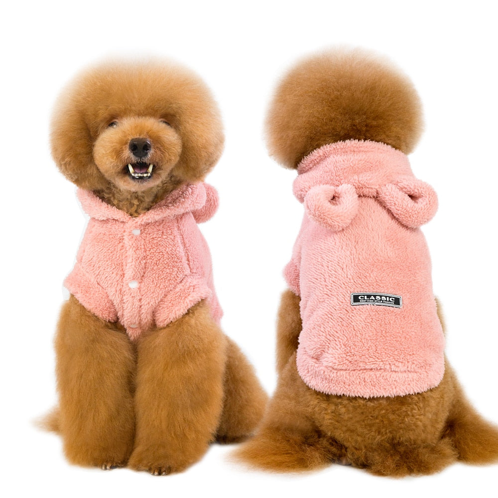 Plush Fleece Cat & Small Dog Winter Coat With Hood