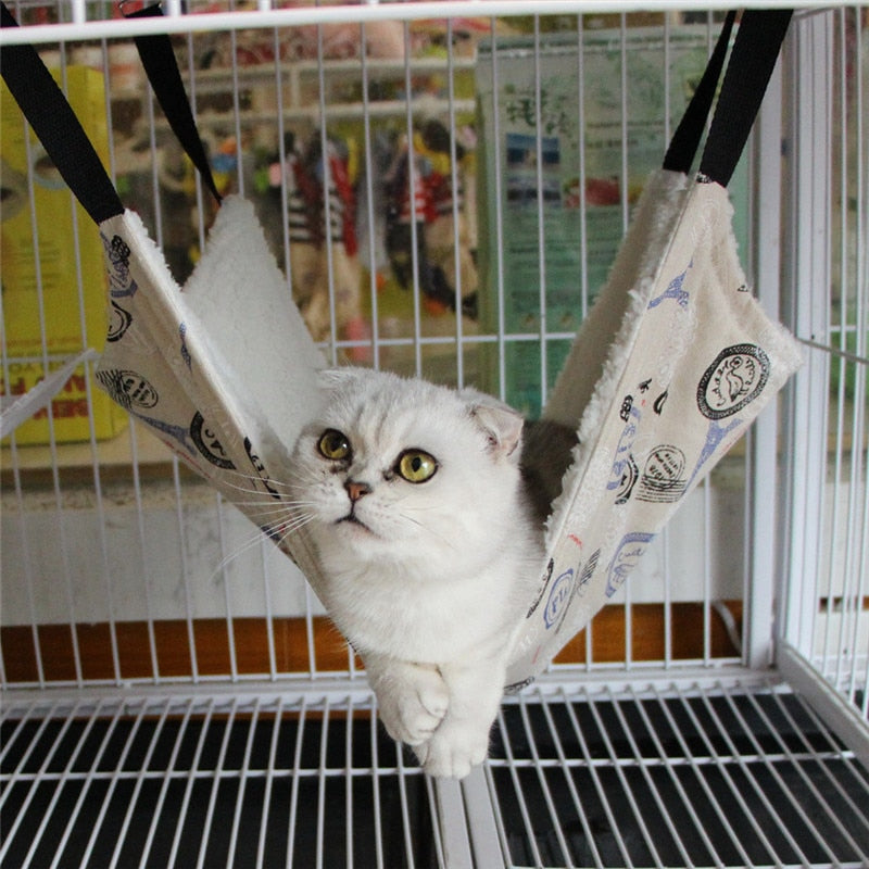 Warm Hanging Cat Bed for Cages, Winter Cozy Hammock