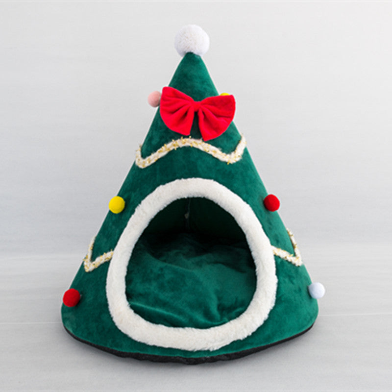 Enclosed Christmas Cat Bed Tent for Cozy Winter Naps