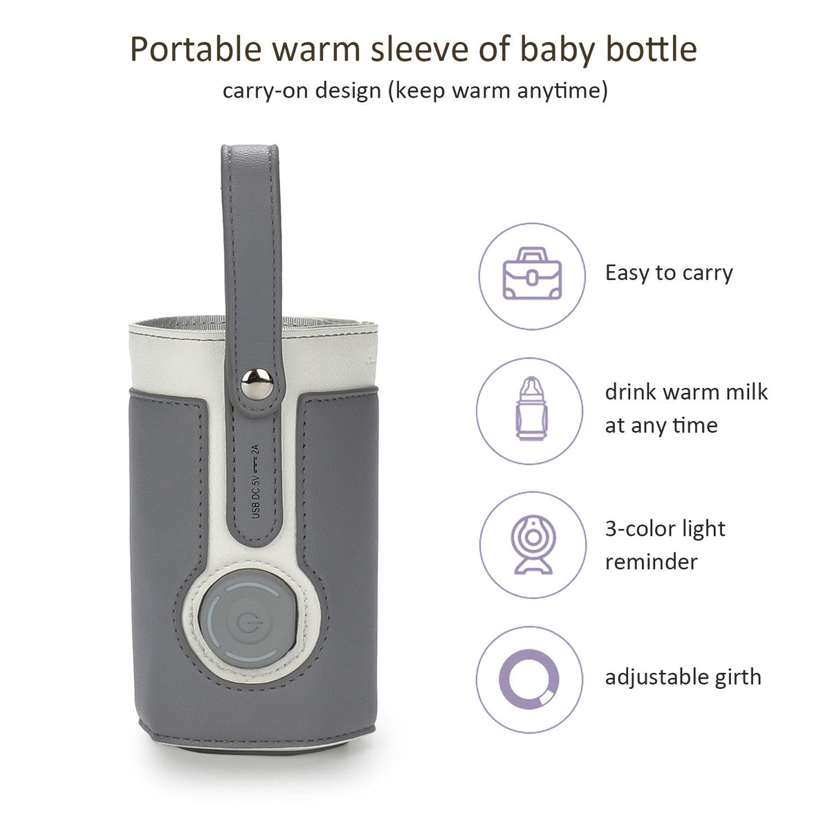 Portable Baby Bottle Warmer Sleeve With USB Heating