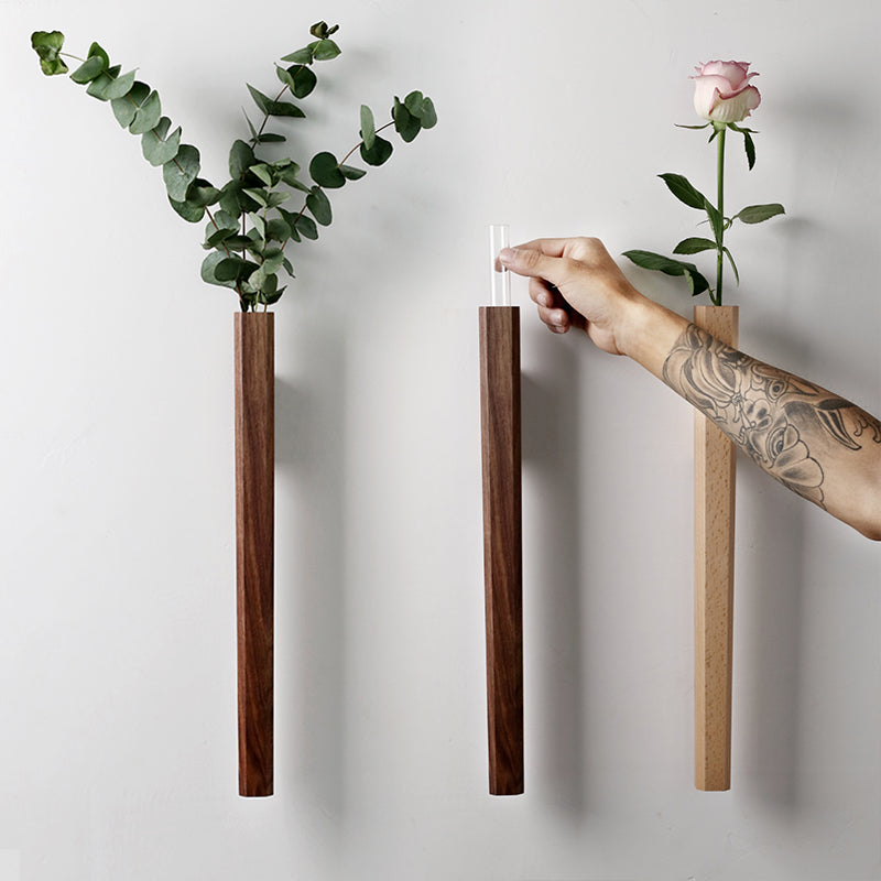 Solid Wood Wall Vase for Small-Space Flower Display