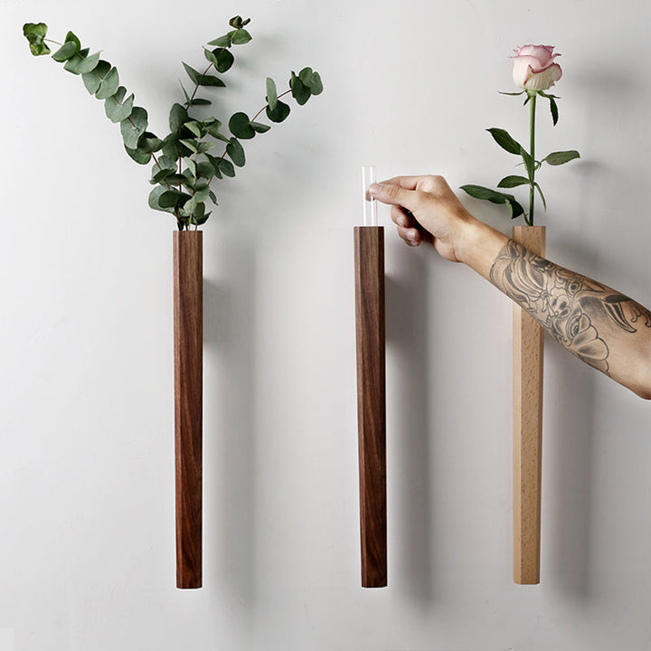 Solid Wood Wall Vase for Small-Space Flower Display