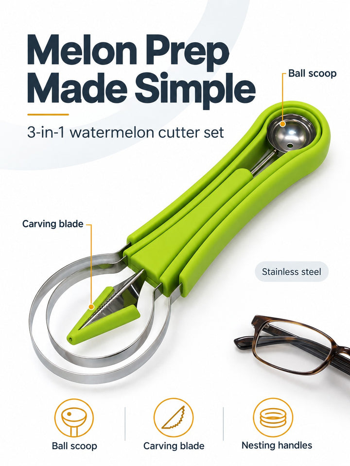 Stainless Steel Watermelon Cutter Set, 3-in-1 Tool