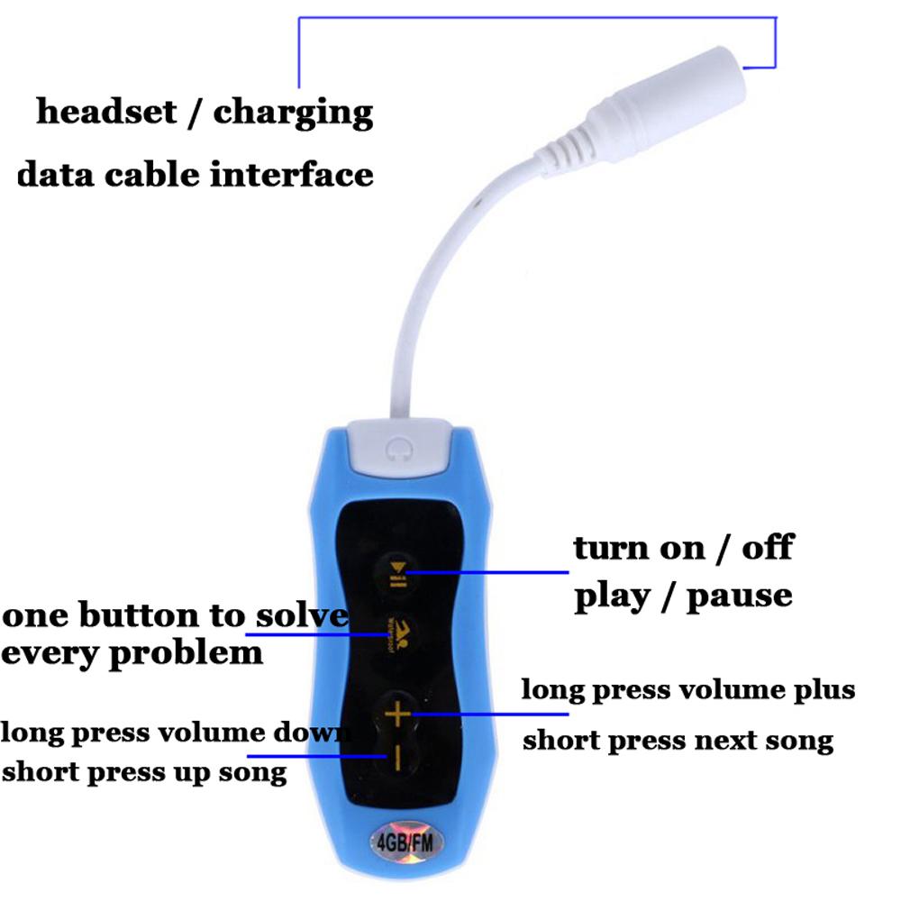 Waterproof Clip MP3 Player with FM Radio for Swimming