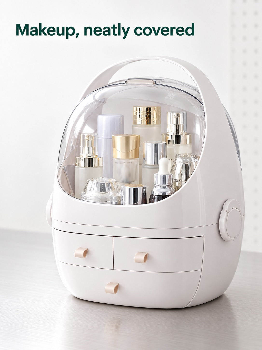 Waterproof Makeup Organizer with Clear Dust Cover Lid