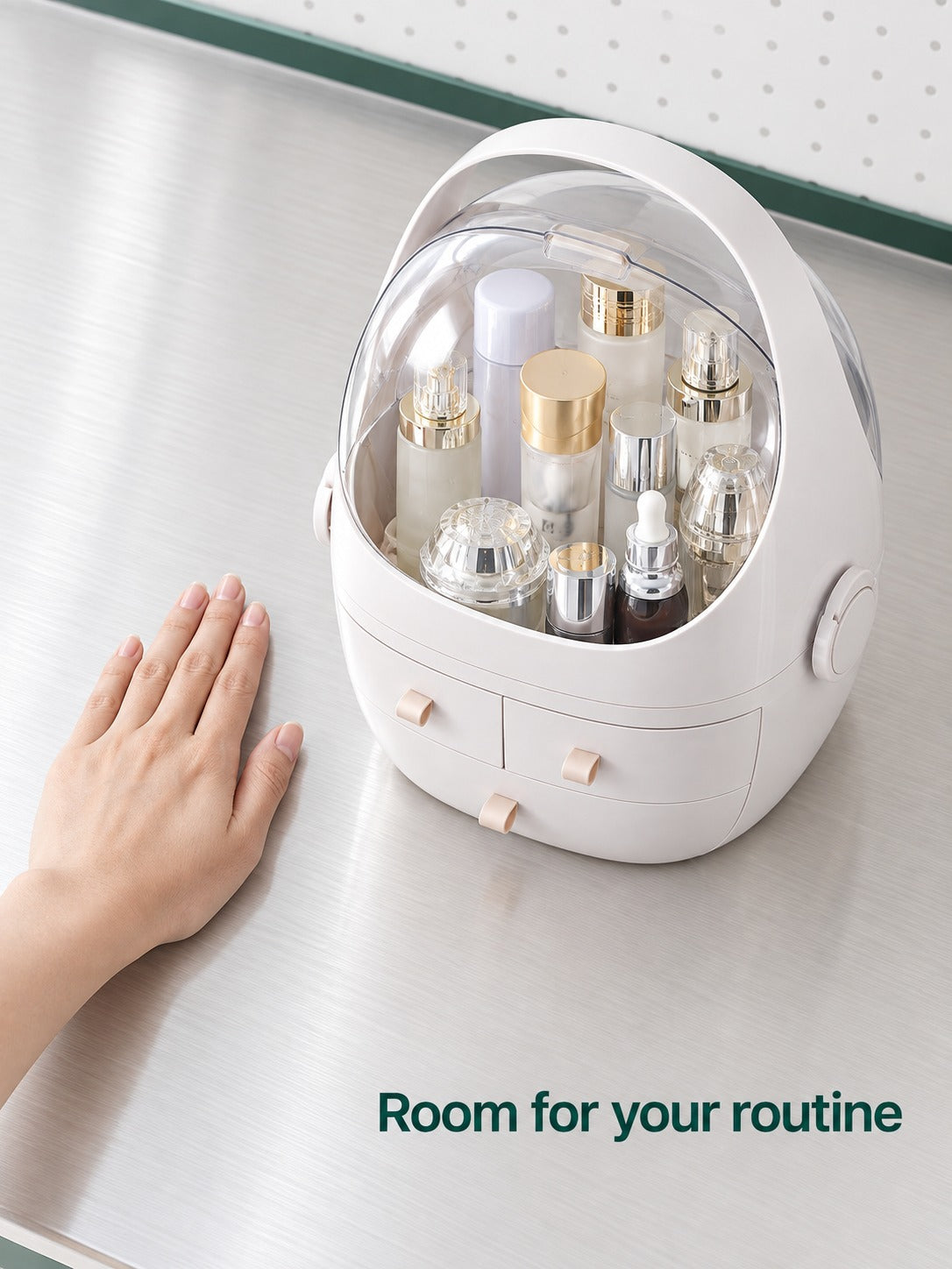 Waterproof Makeup Organizer with Clear Dust Cover Lid