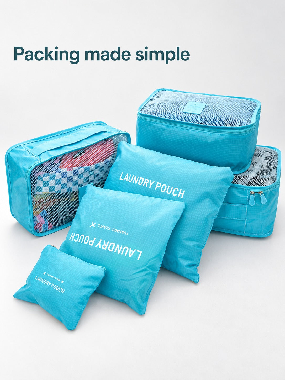 Waterproof Packing Cubes Set with Double Zipper for Travel