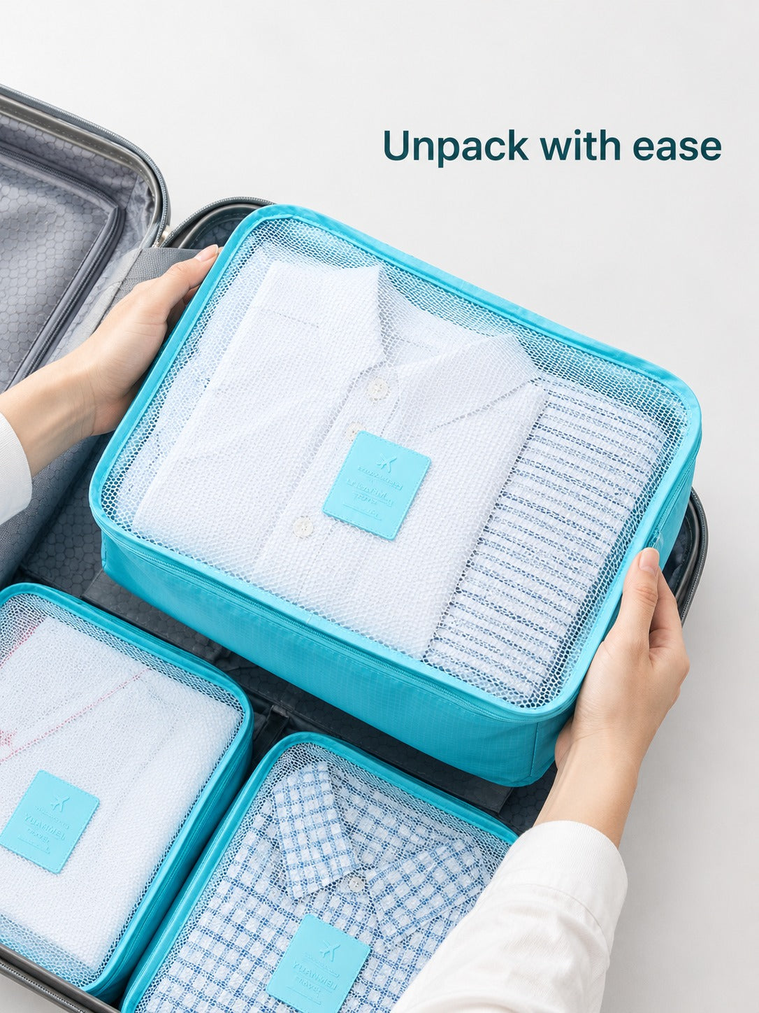 Waterproof Packing Cubes Set with Double Zipper for Travel
