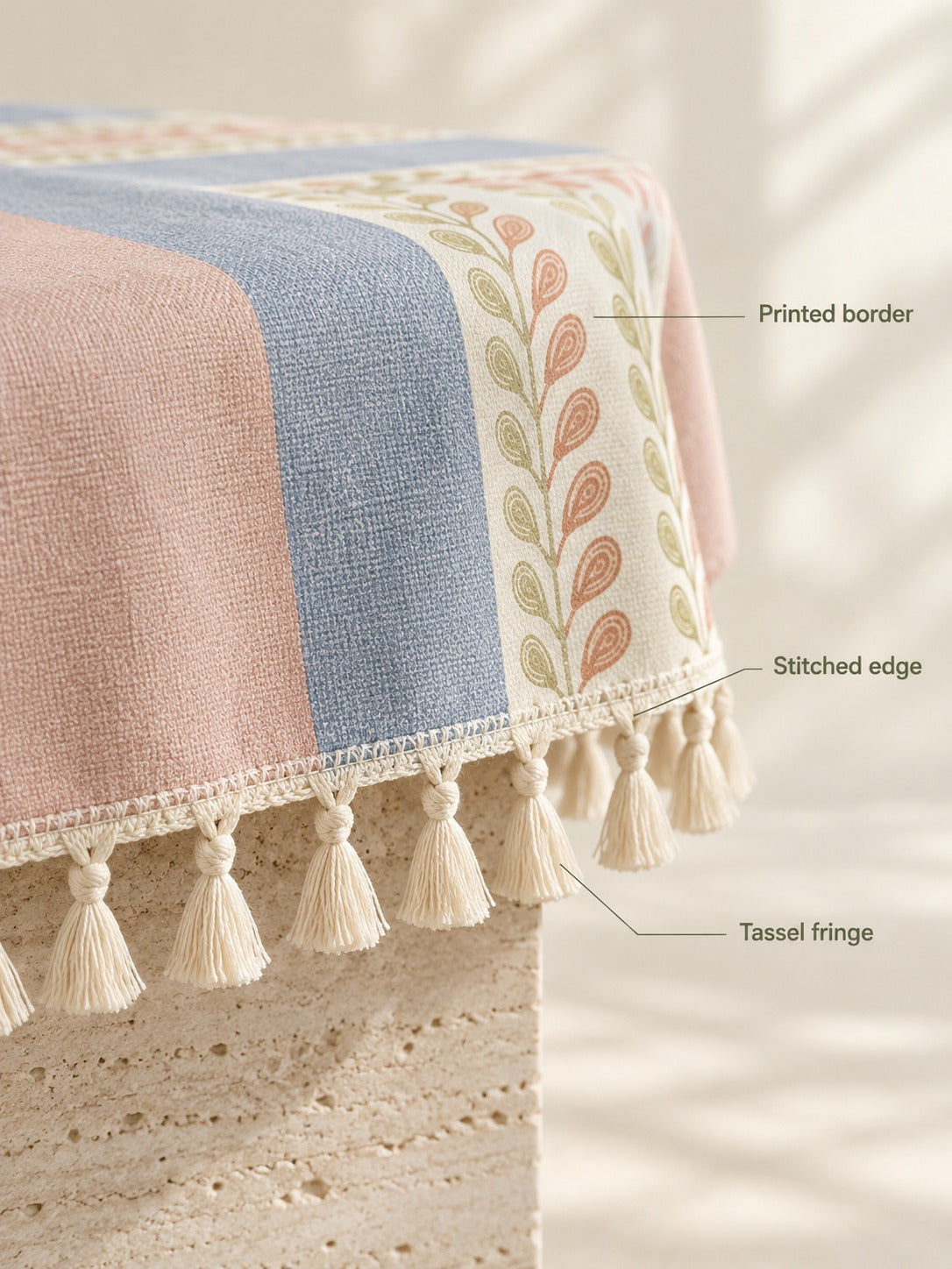 Waterproof Tablecloth Country Stripe Tassel Table Cover