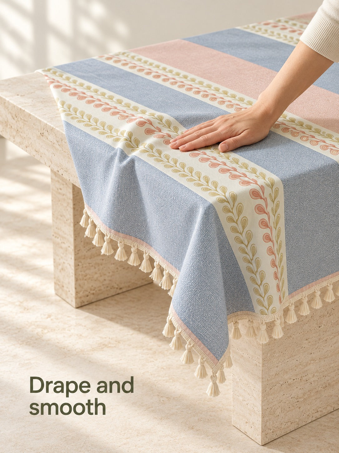 Waterproof Tablecloth Country Stripe Tassel Table Cover
