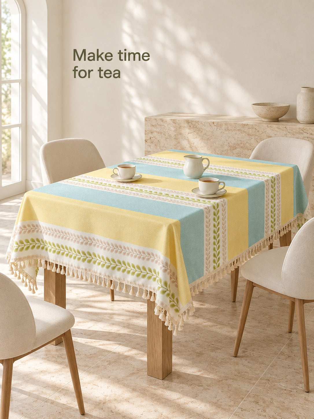 Waterproof Tablecloth Country Stripe Tassel Table Cover