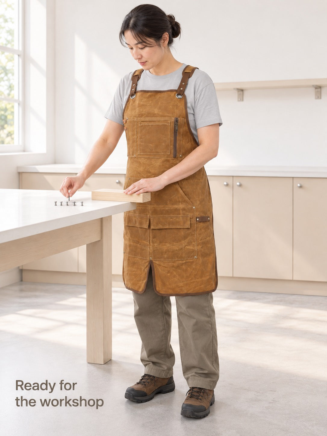 Waxed Canvas Carpenter Apron with Tool Pockets & Straps