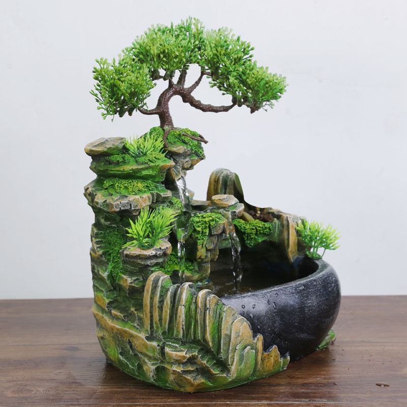 Feng Shui Waterfall Fountain with Color-Changing LED Lights
