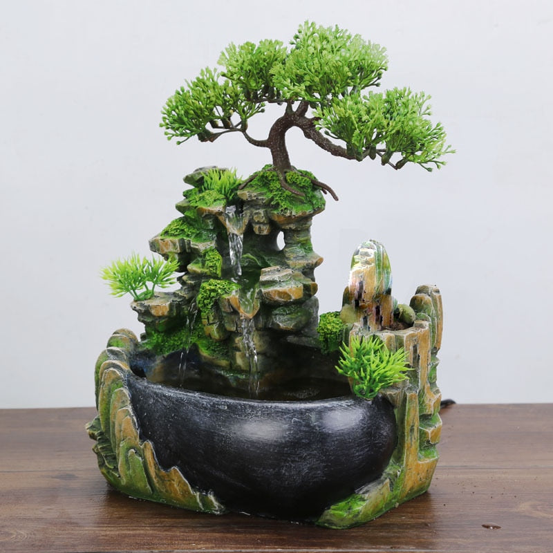 Feng Shui Waterfall Fountain with Color-Changing LED Lights