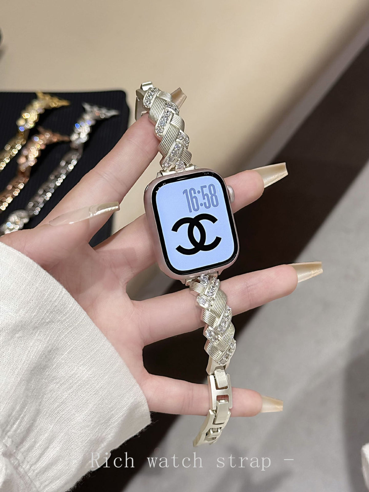 Rhinestone Metal Apple Watch Band for Women Dressy Look