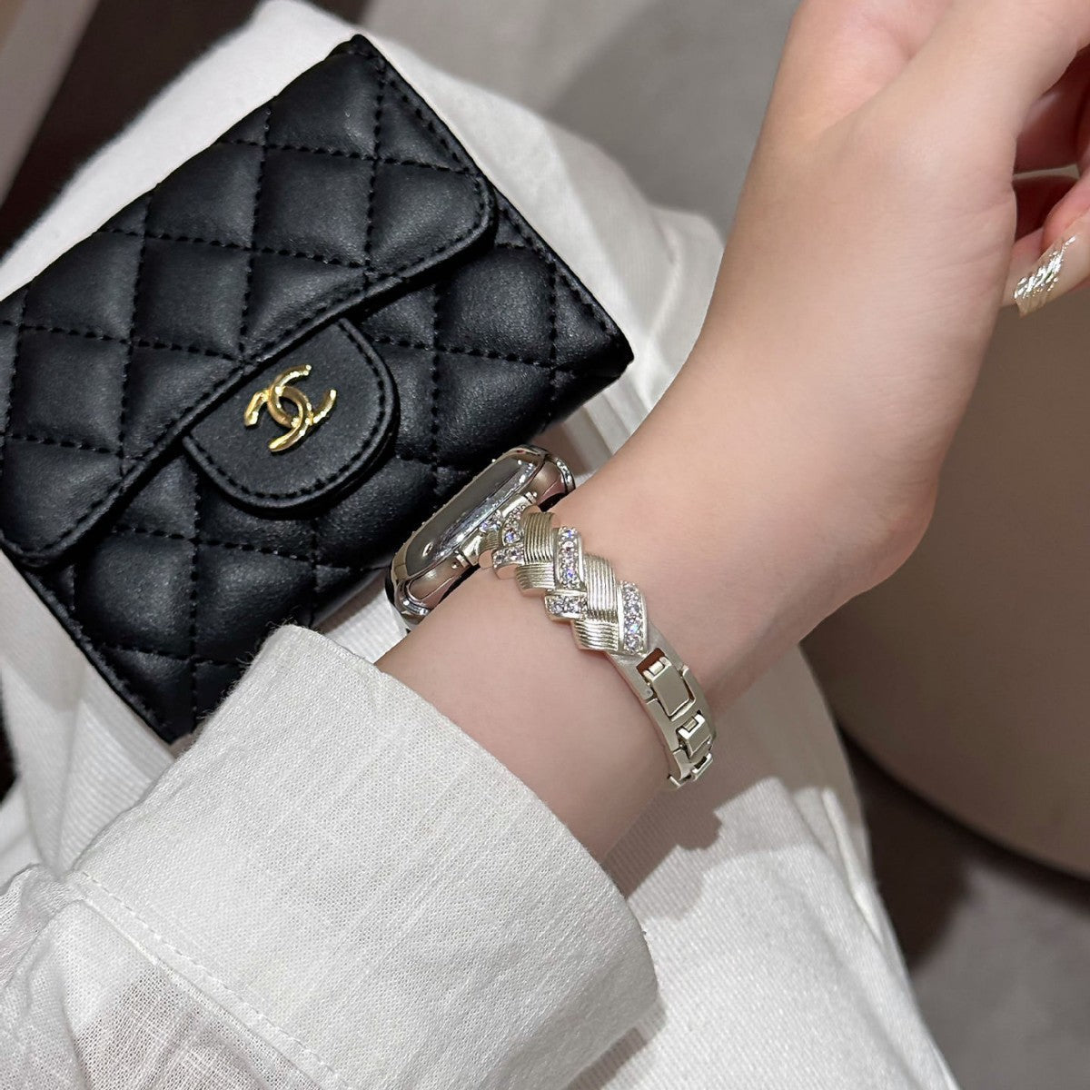 Rhinestone Metal Apple Watch Band for Women Dressy Look