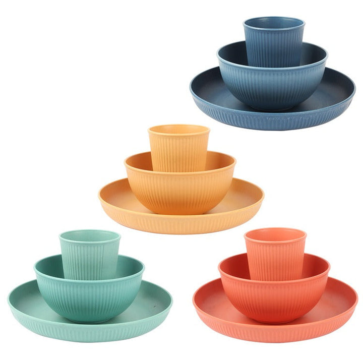 Wheat Straw Dinnerware Set: 3-Piece Colorful Plates & Bowls