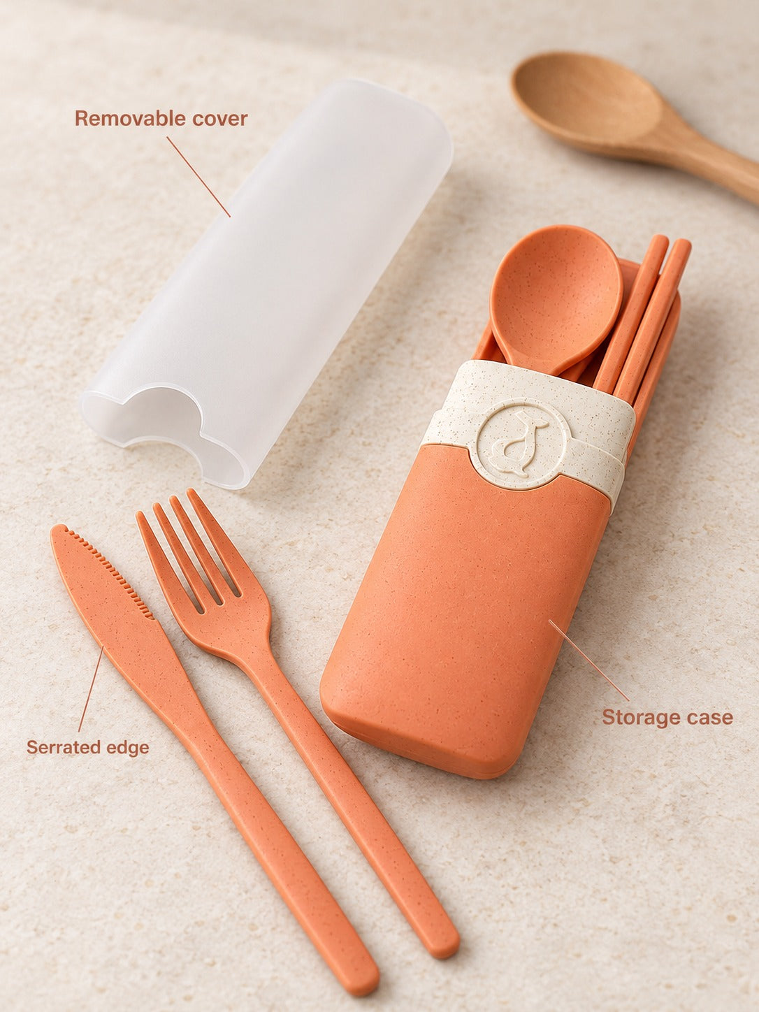 Wheat Straw Travel Cutlery Set with Slim Storage Case