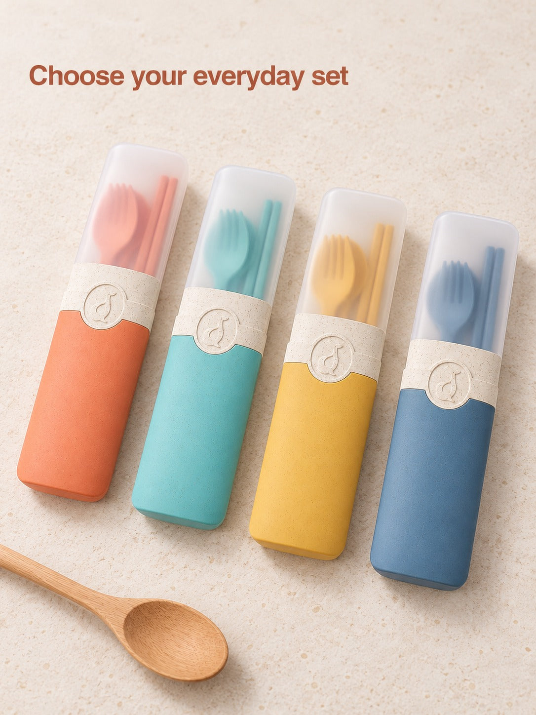 Wheat Straw Travel Cutlery Set with Slim Storage Case