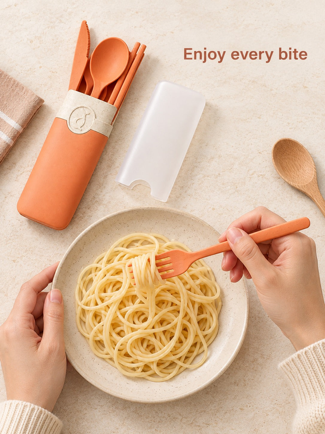 Wheat Straw Travel Cutlery Set with Slim Storage Case