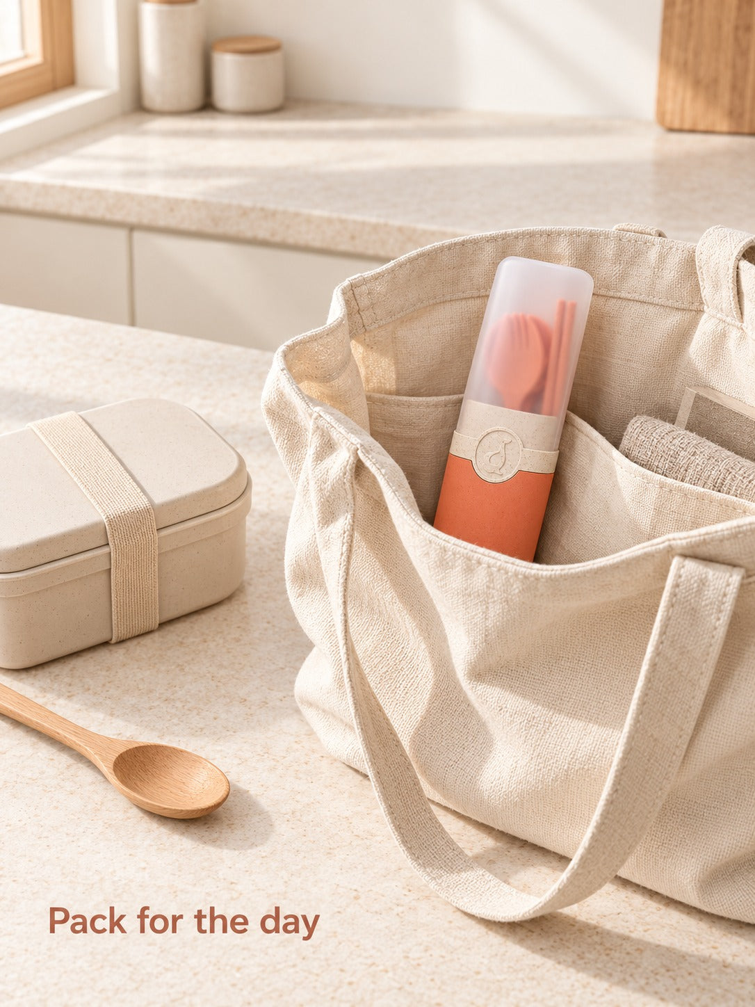 Wheat Straw Travel Cutlery Set with Slim Storage Case