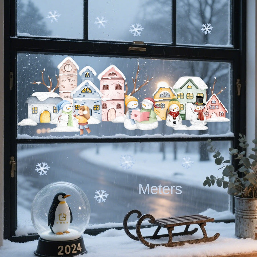 Snowy Town Window Stickers for Magical Holiday Decor