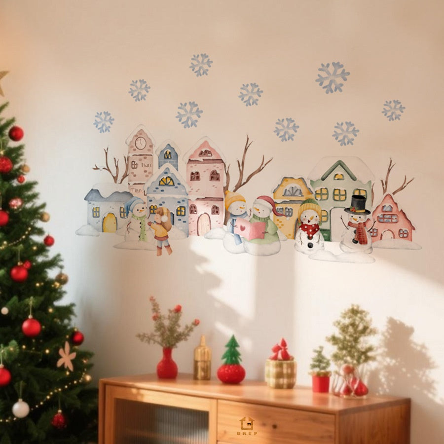 Snowy Town Window Stickers for Magical Holiday Decor