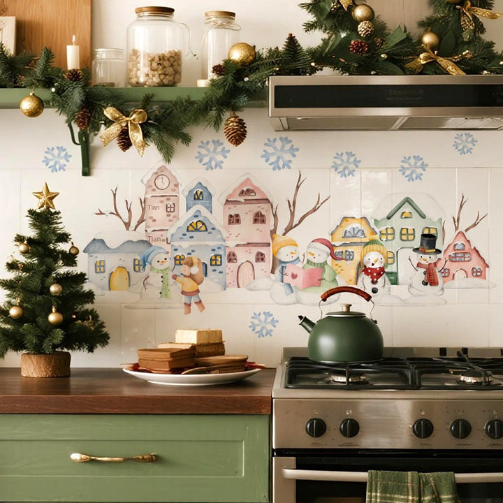 Snowy Town Window Stickers for Magical Holiday Decor