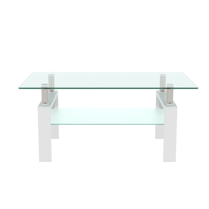 Clear Glass Coffee Table with Lower Shelf, Modern