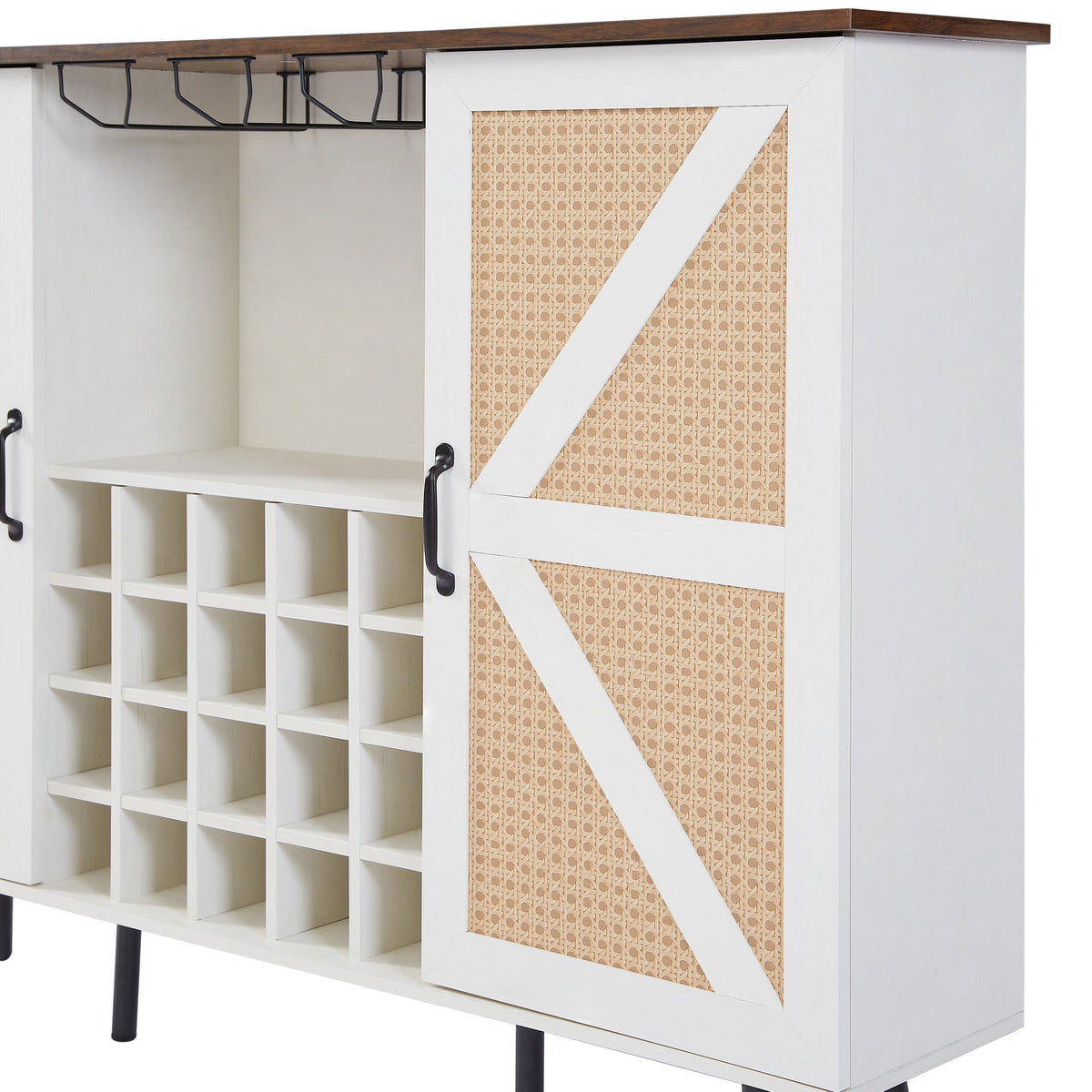Farmhouse Wine Cabinet with Rack and Glass Storage