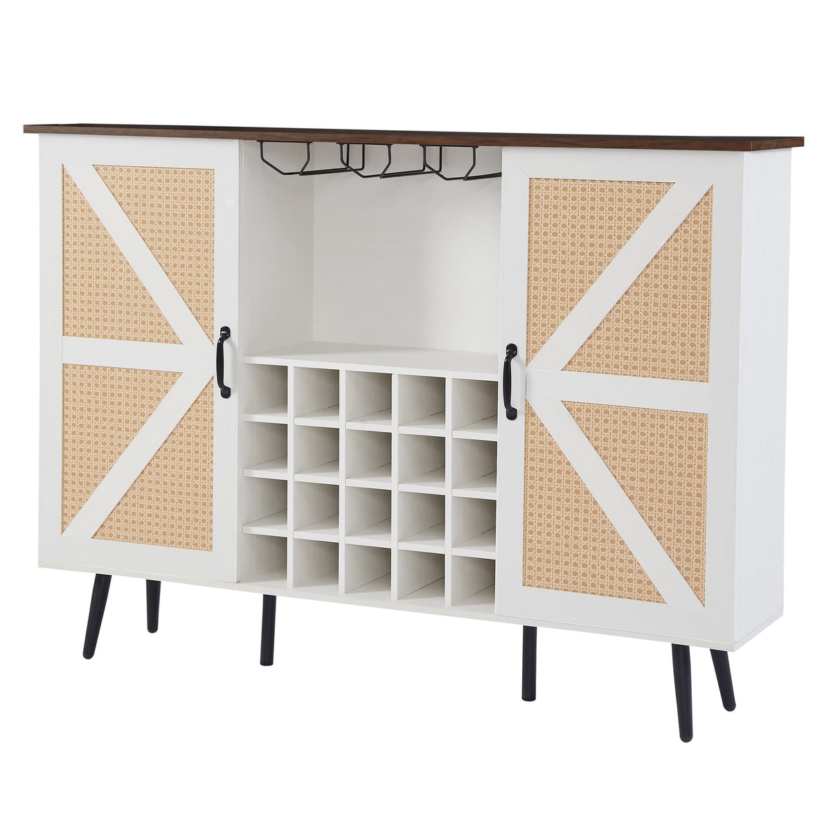 Farmhouse Wine Cabinet with Rack and Glass Storage