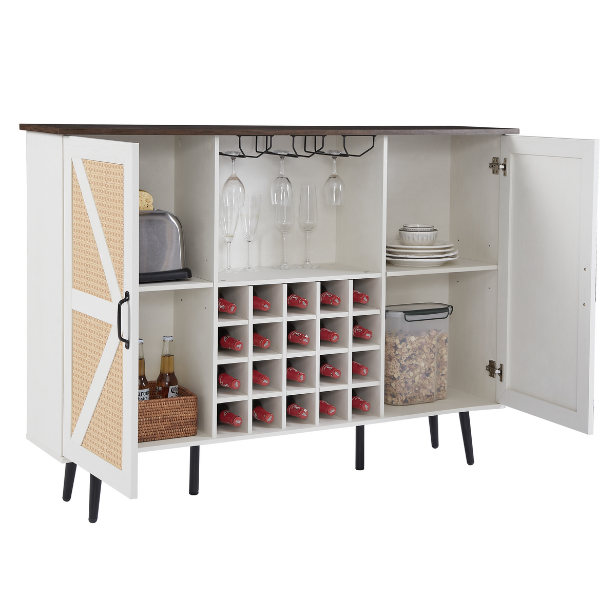 Farmhouse Wine Cabinet with Rack and Glass Storage