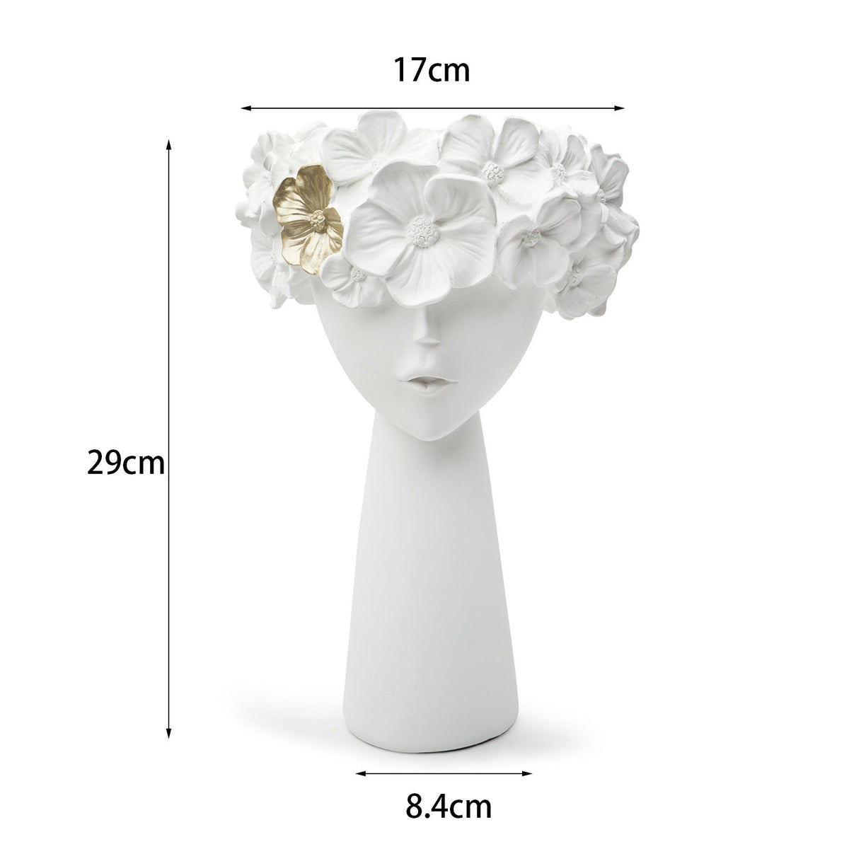 Sculptural Bust Planter with Gold Floral Accent Decor