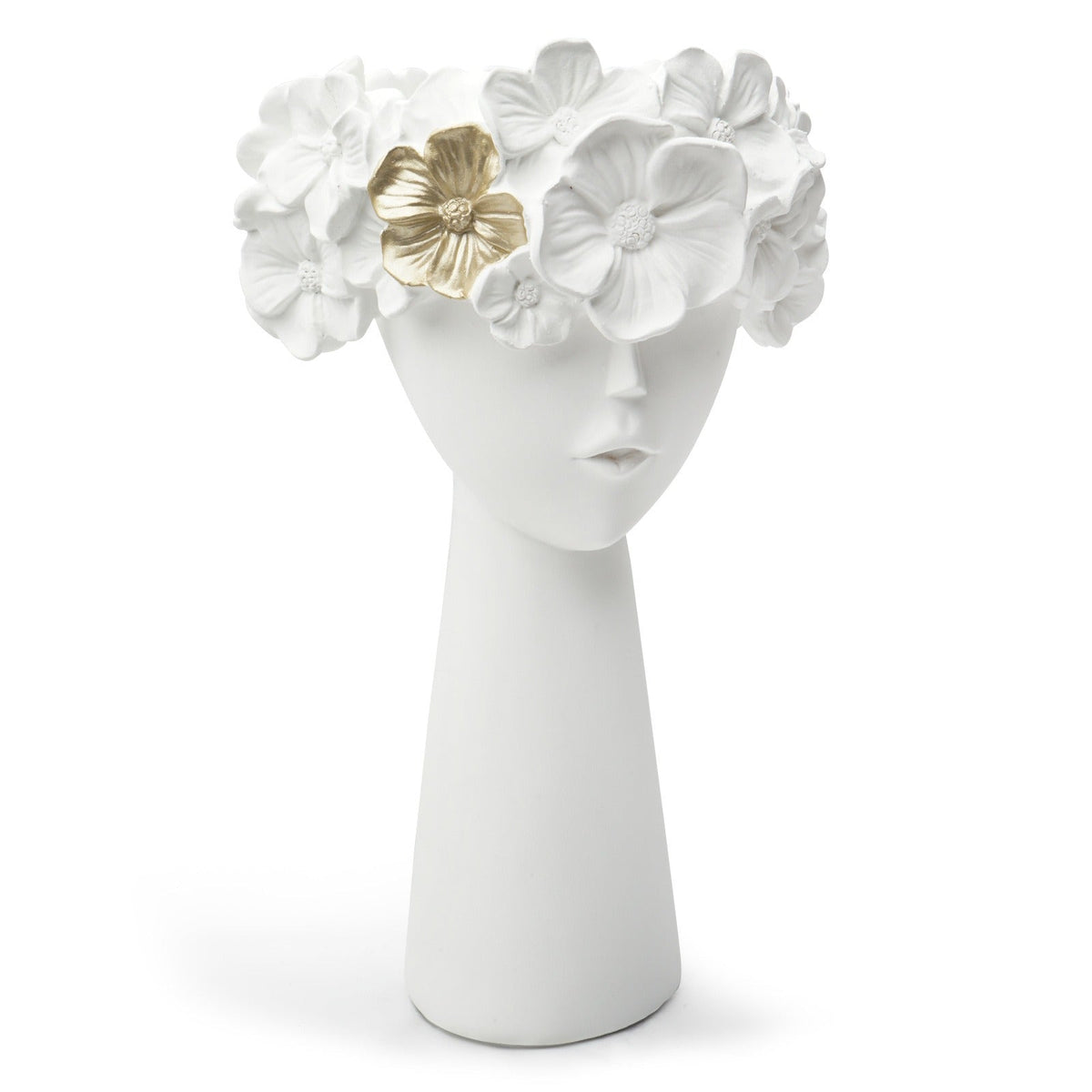 Sculptural Bust Planter with Gold Floral Accent Decor