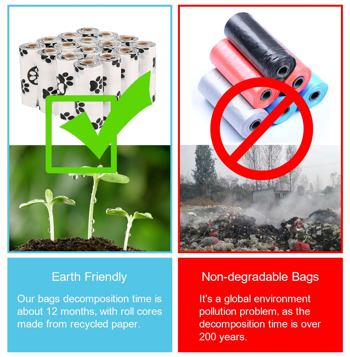 Dog Waste Bags With Dispenser, 12-Month Decomposition