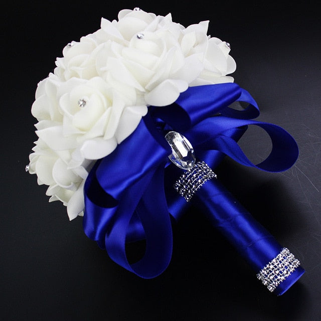Ivory Rose Bridal Bouquet with Crystal Accents for Weddings