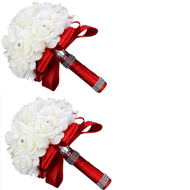 Ivory Rose Bridal Bouquet with Crystal Accents for Weddings