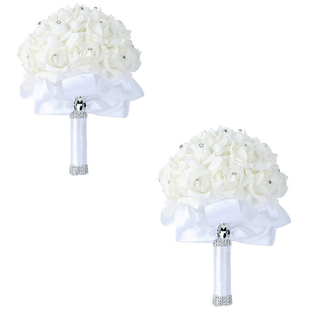 Ivory Rose Bridal Bouquet with Crystal Accents for Weddings