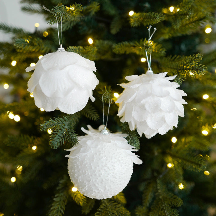 White Petal Christmas Ball Ornaments for Snowy Trees
