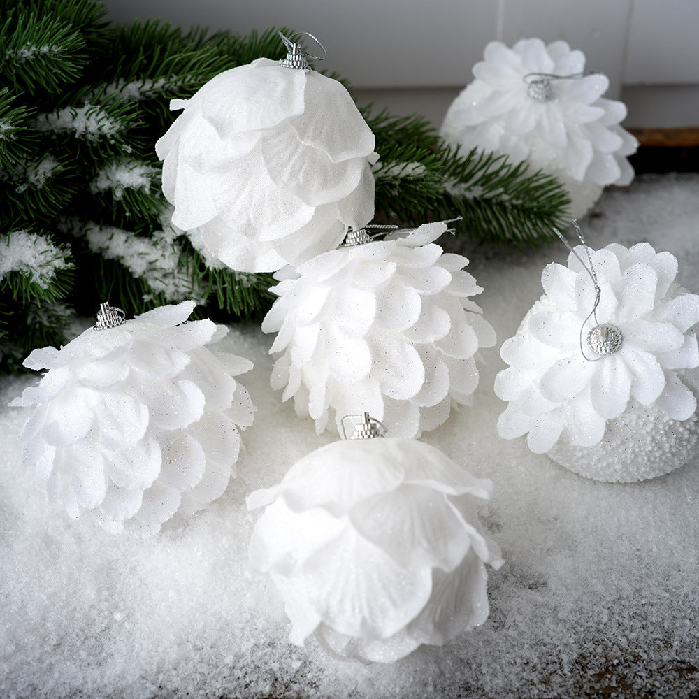 White Petal Christmas Ball Ornaments for Snowy Trees