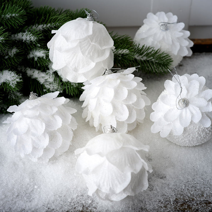 White Petal Christmas Ball Ornaments for Snowy Trees
