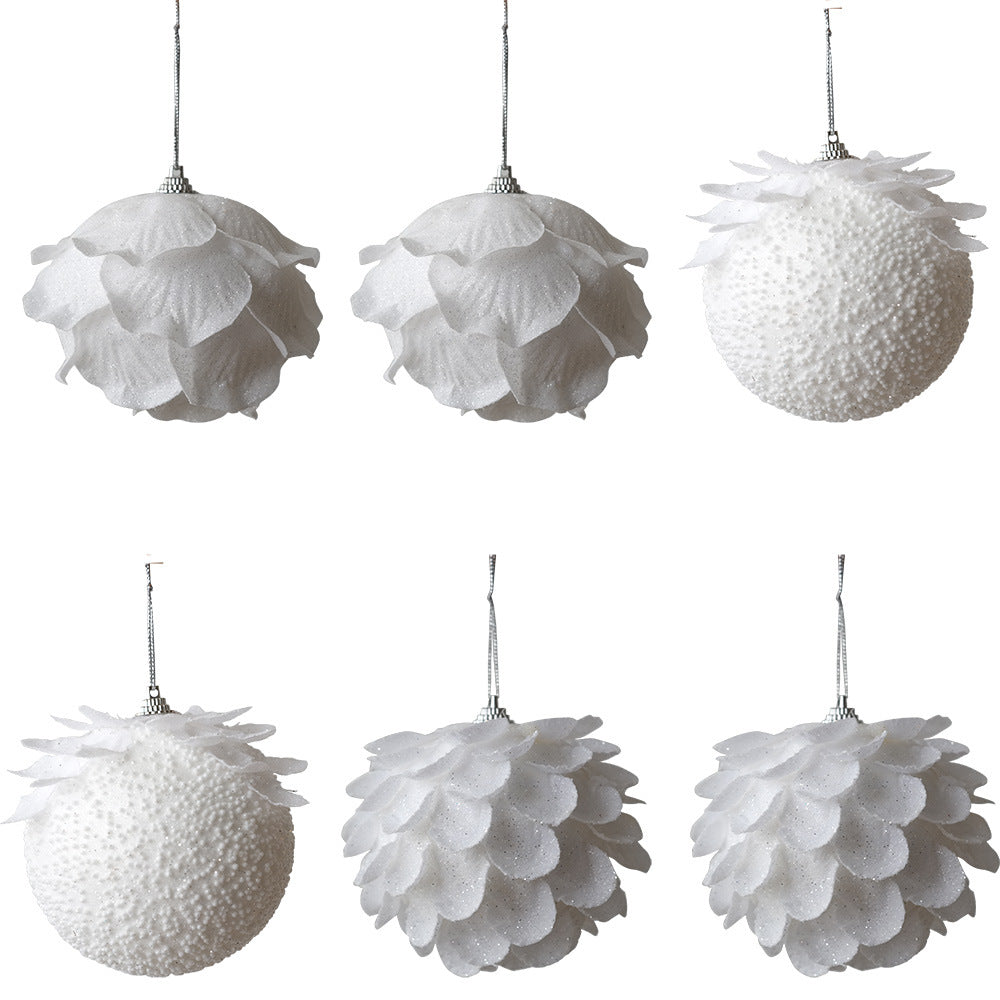 White Petal Christmas Ball Ornaments for Snowy Trees