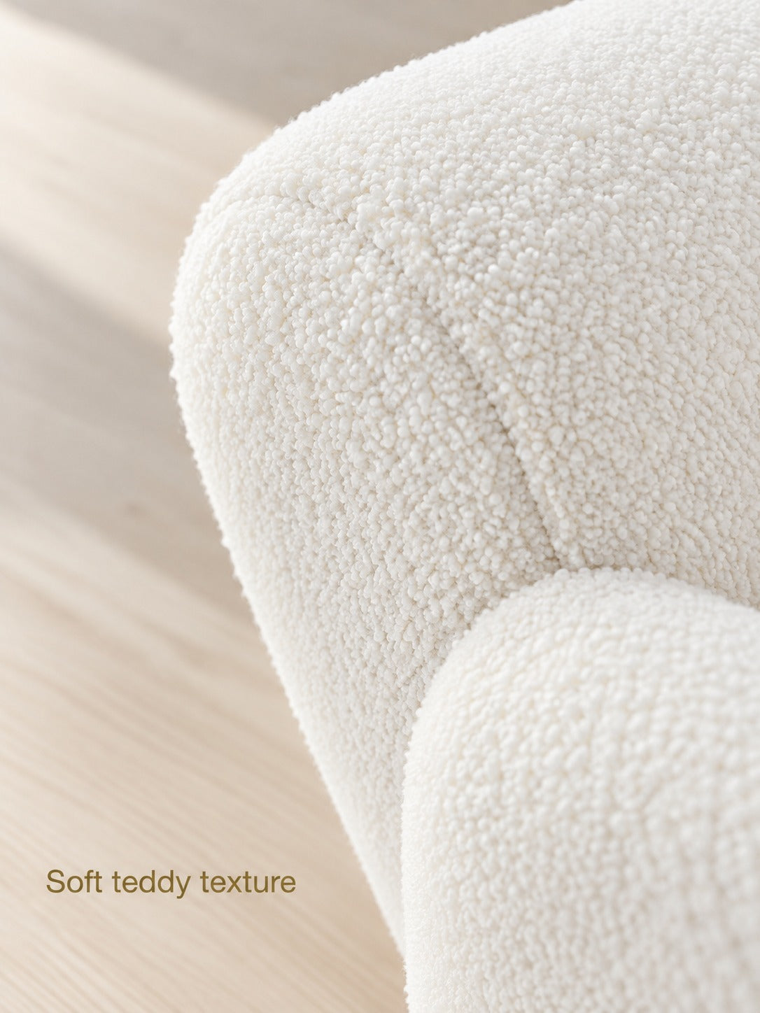 Plush White Teddy Accent Chair with Wavy Gold Armrests