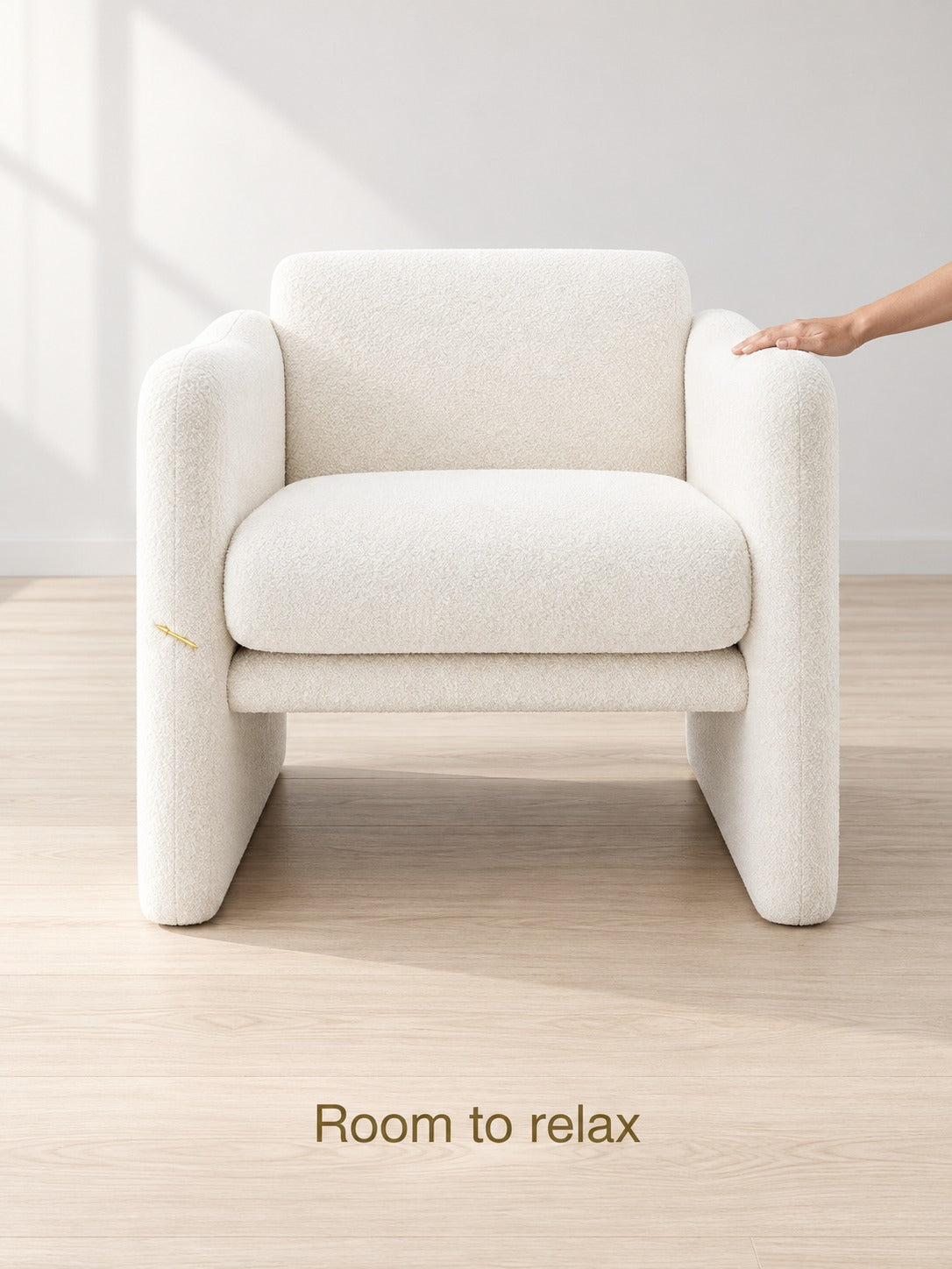 Plush White Teddy Accent Chair with Wavy Gold Armrests