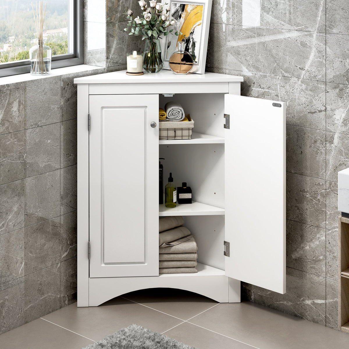 Corner Bathroom Storage Cabinet with Adjustable Shelves